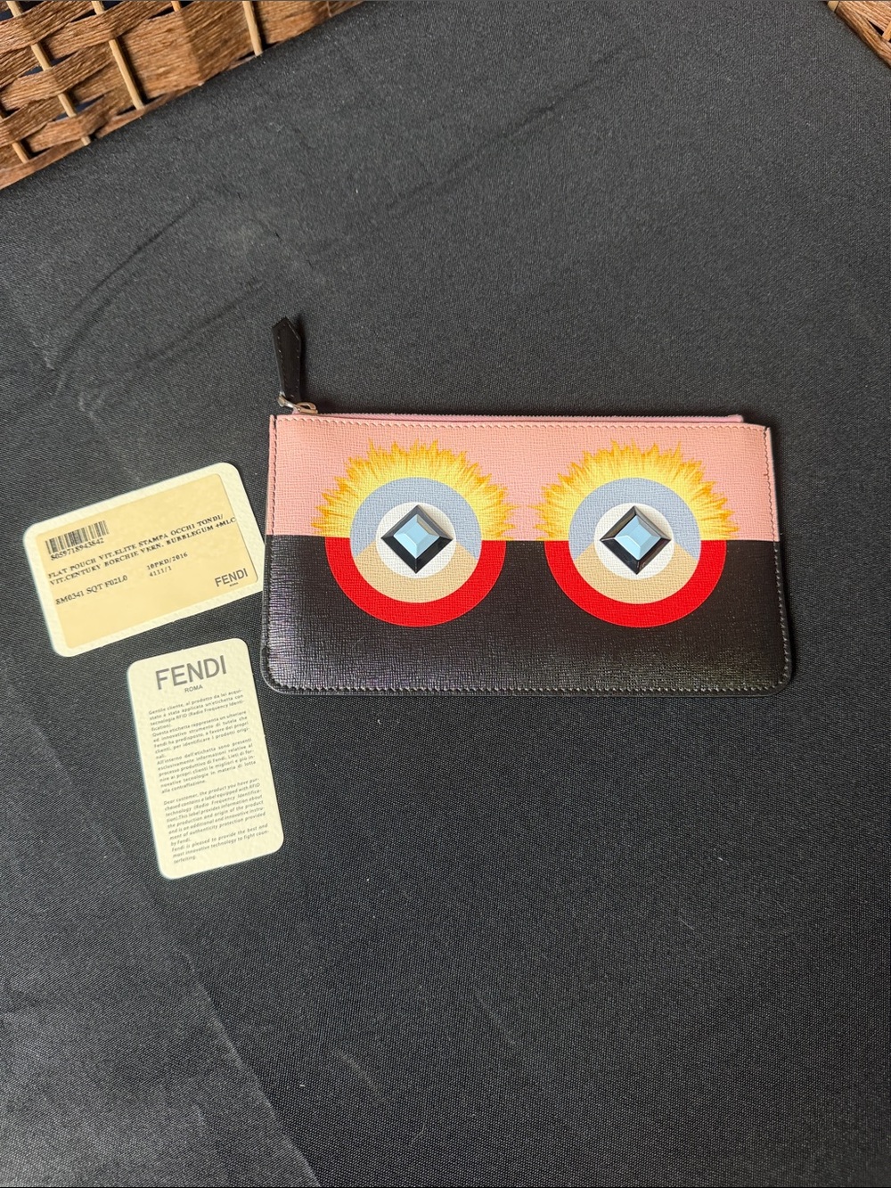 Fendi Monster Flat Pouch EUC